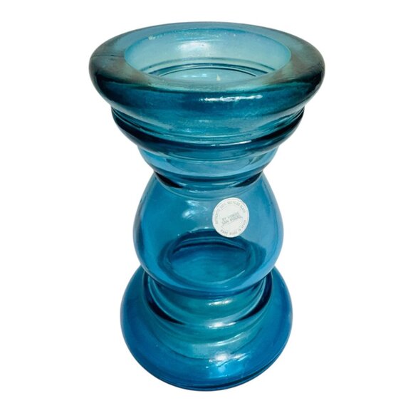 Handblown In Spain Vidrios San Miguel Blue Glass Candle Holder 8" Tall - Picture 9 of 10